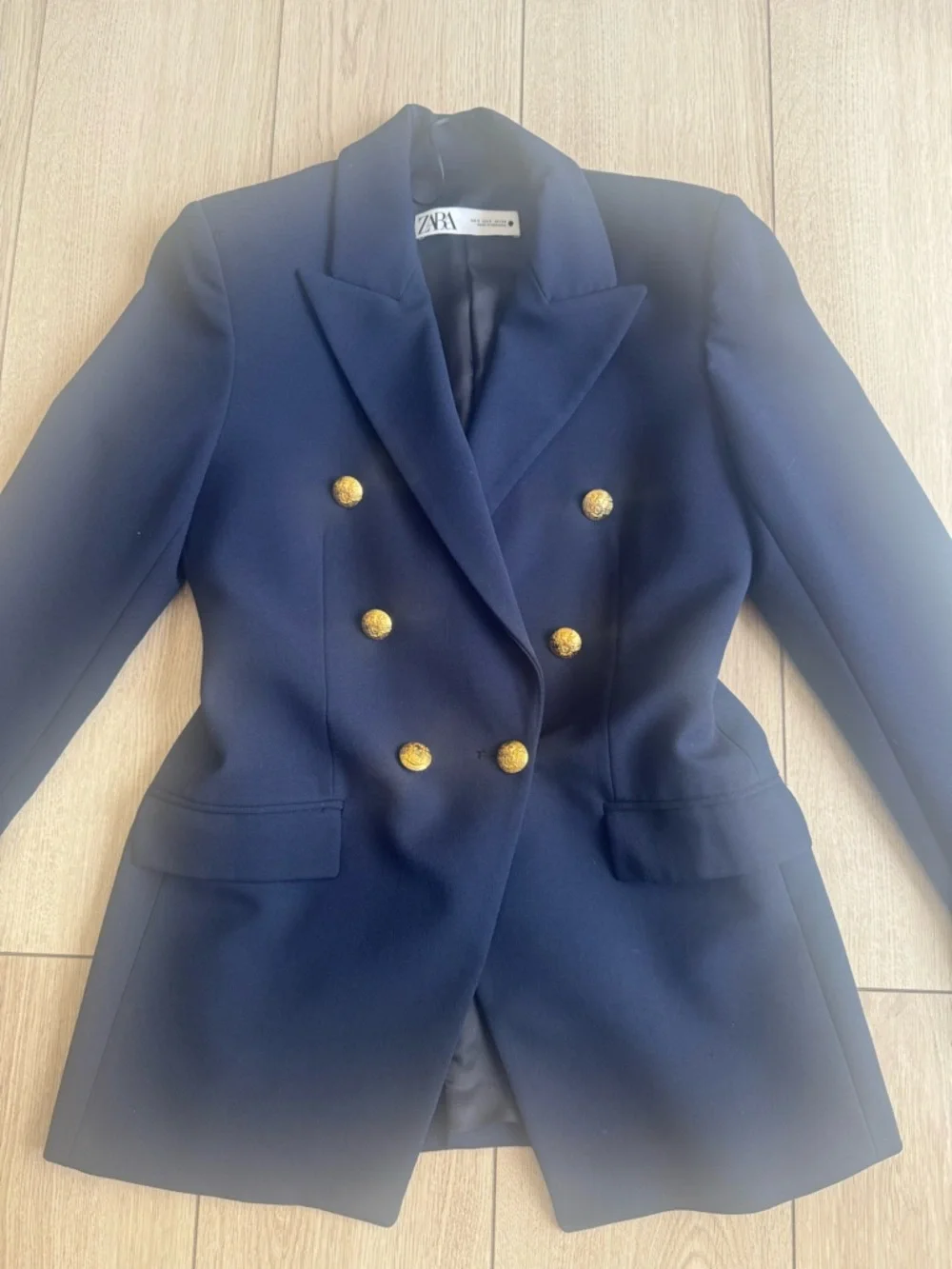 Zara Navy Double-Breasted Blazer with Gold Buttons - Picture 2 of 5